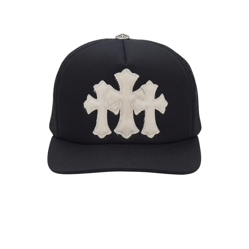 Truckerhut Cemetary Cross CH mit verchromten Herzen, Schwarz