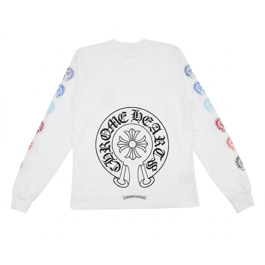 Chrome Hearts Mehrfarbiges Hufeisen L/S T-Shirt Weiß